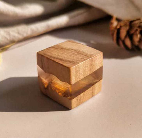 Handmade Sandalwood Resin Pendant Necklace Adjustable Wax Cord Natural Wooden Cube Jewelry for Men and Women Classic