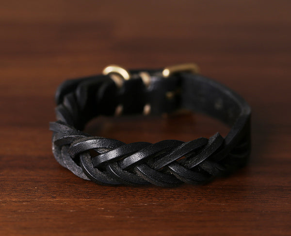 Genuine Leather Braided Bracelet for Men and Women Retro Style with Brass Hardware