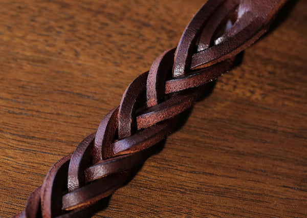 Handmade Vintage Vegetable Tanned Leather Bracelet with Brass Buckle Adjustable Unisex Wristband Details