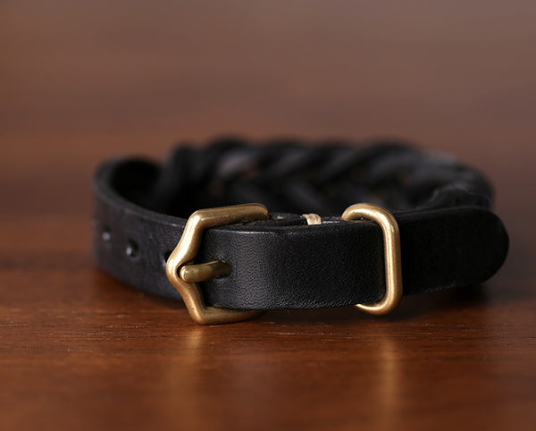 Handmade Vintage Vegetable Tanned Leather Bracelet with Brass Buckle Adjustable Unisex Wristband Elegant