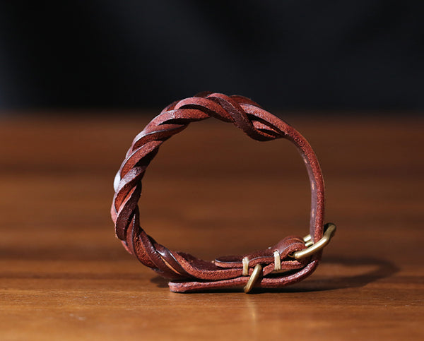 Handmade Vintage Vegetable Tanned Leather Bracelet with Brass Buckle Adjustable Unisex Wristband Funky