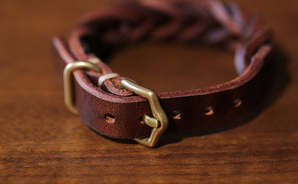 Handmade Vintage Vegetable Tanned Leather Bracelet with Brass Buckle Adjustable Unisex Wristband Quality