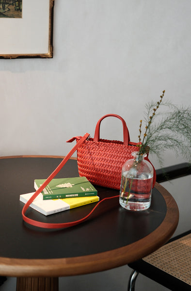 Handwoven Leather Tote Bag for Women Vintage Crossbody Handbag in Top Grain Cowhide Classic