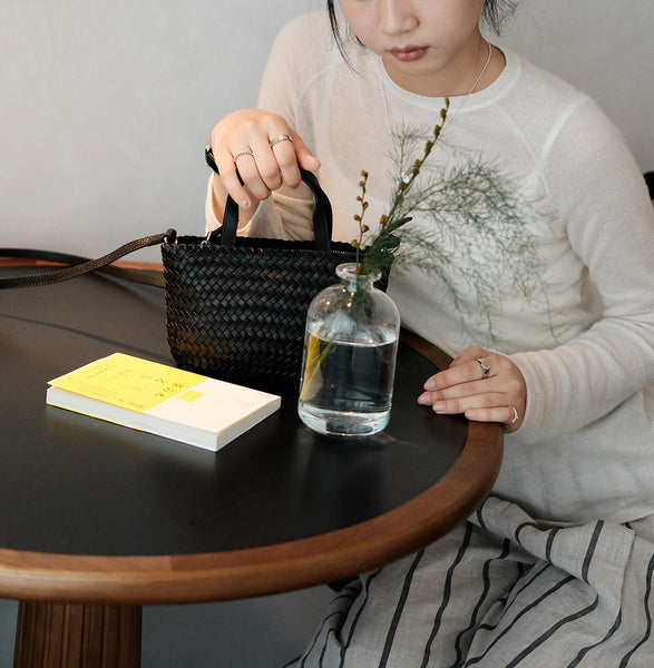 Handwoven Leather Tote Bag for Women Vintage Crossbody Handbag in Top Grain Cowhide Cowhide