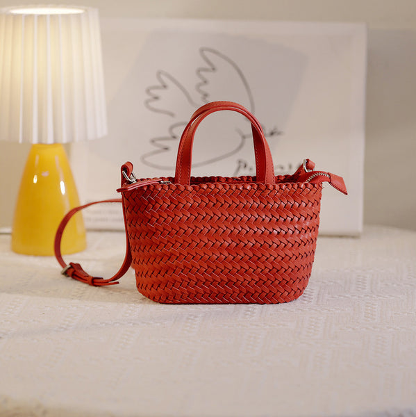 Handwoven Leather Tote Bag for Women Vintage Crossbody Handbag in Top Grain Cowhide Designer