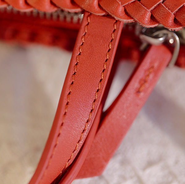 Handwoven Leather Tote Bag for Women Vintage Crossbody Handbag in Top Grain Cowhide Durable