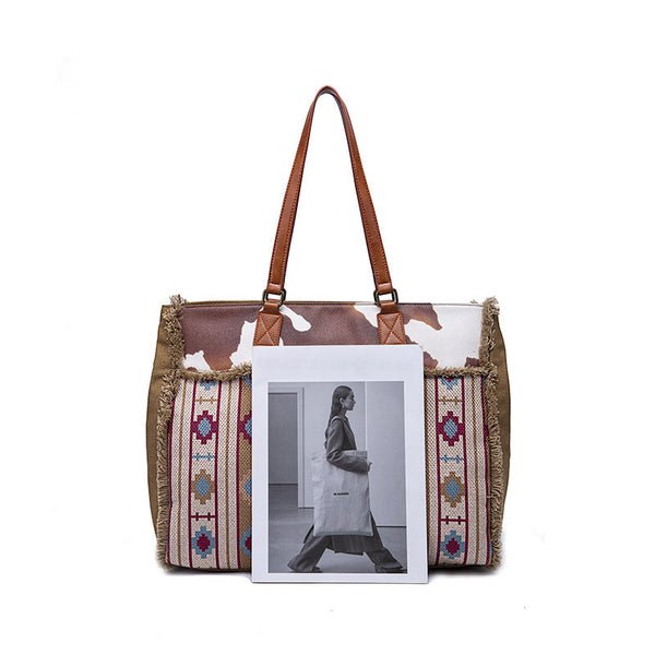 Hippie Womens Canvas Over The Shoulder Bag Travel Tote Bag With Wallet Brown