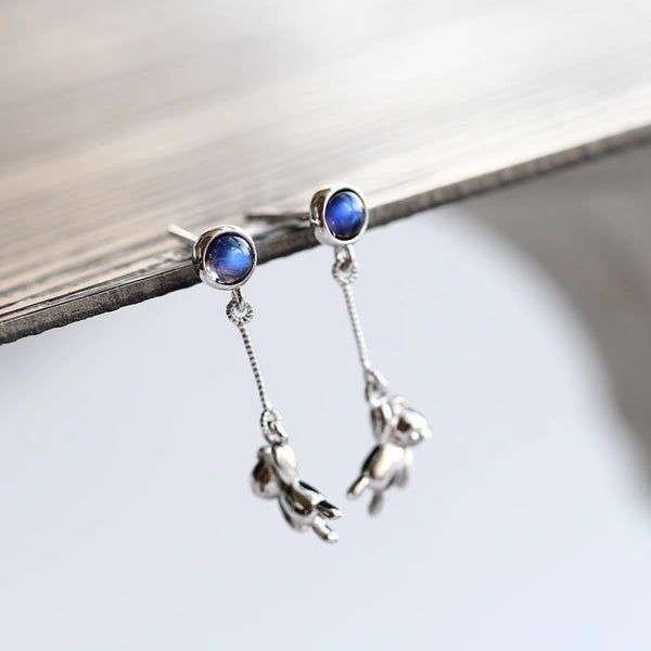 Ladies Balloon Bear Sterling Silver Moonstone Earrings Stud Earrings For Women Beautiful