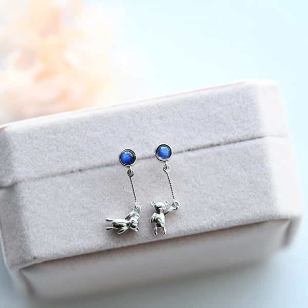 Ladies Balloon Bear Sterling Silver Moonstone Earrings Stud Earrings For Women