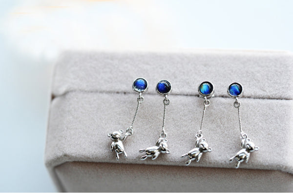 Ladies Balloon Bear Sterling Silver Moonstone Earrings Stud Earrings For Women Stylish