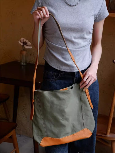 Ladies Canvas And Leather Shoulder Bag Canvas Tote Bags For Women