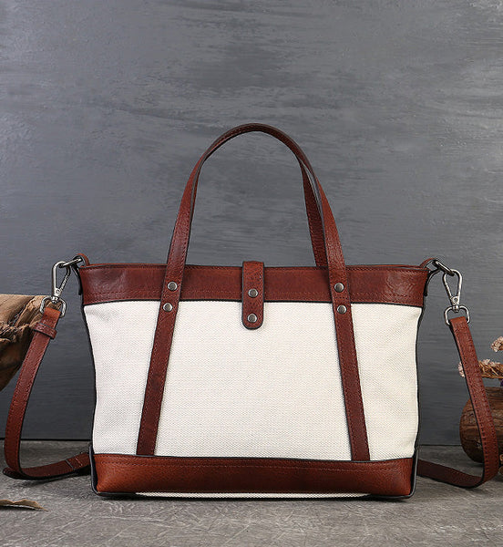 Ladies Canvas Leather Tote Handbags Cross Shoulder Bag Casual