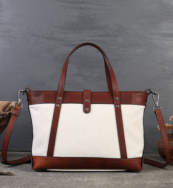 Ladies Canvas Leather Tote Handbags Cross Shoulder Bag Casual