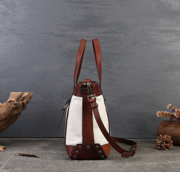 Ladies Canvas Leather Tote Handbags Cross Shoulder Bag Classic