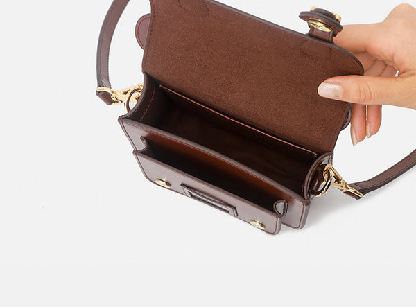 Ladies Mini Leather Crossbody Bag Brown Shoulder Bag Inside