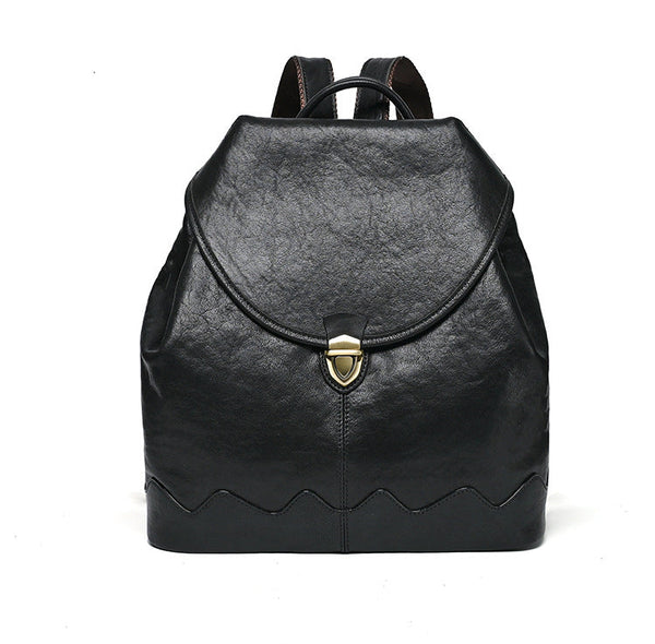 Cute Ladies Leather Rucksack Small Leather Backpack Bag Black