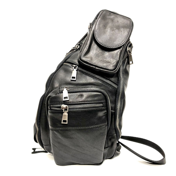 Large Women's Black Leather Sling Bag Chest Bag For Women Best