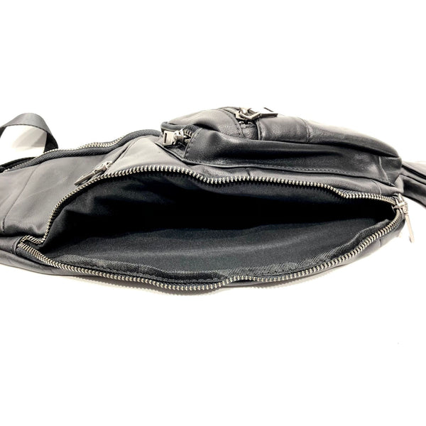 Large Women's Black Leather Sling Bag Chest Bag For Women Chic