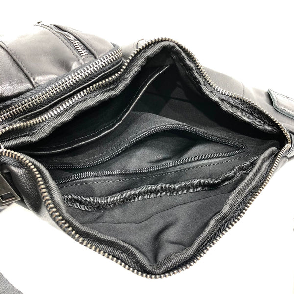 Large Women's Black Leather Sling Bag Chest Bag For Women Classic