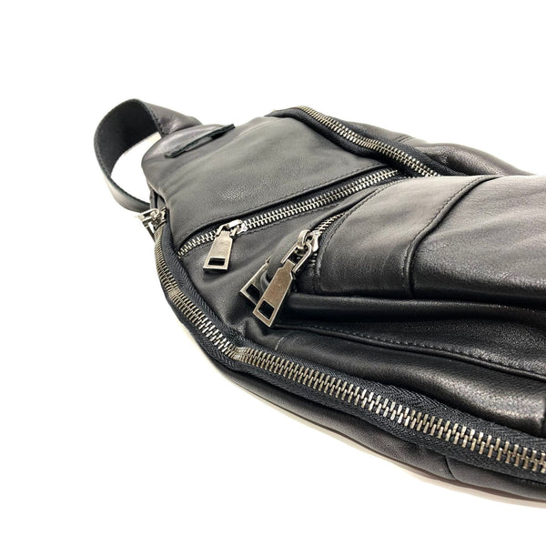 Large Women's Black Leather Sling Bag Chest Bag For Women Cute