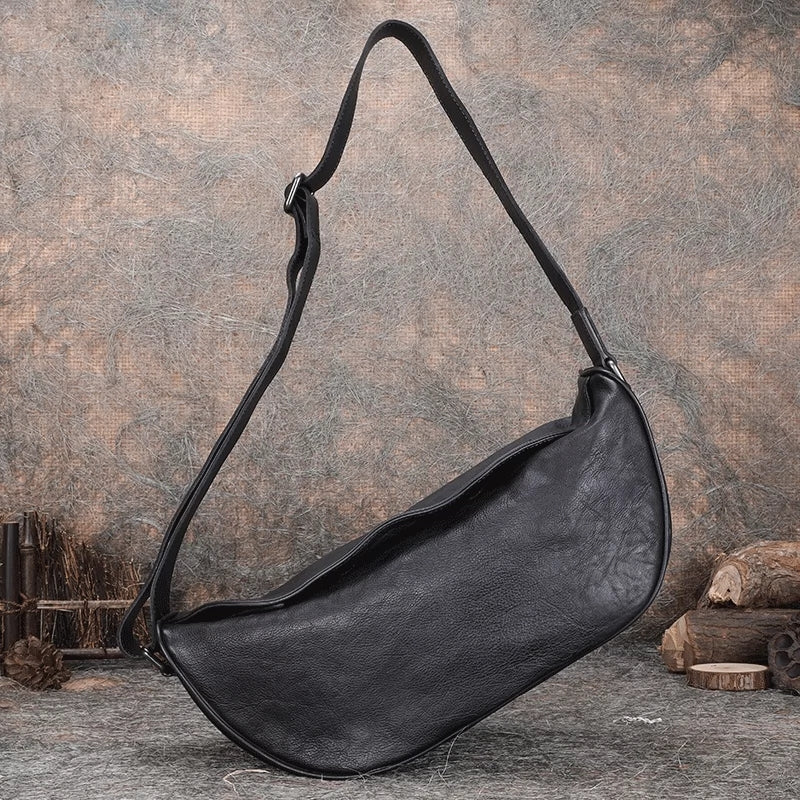 Cool Ladies Black Leather Sling Bag Chest Bag for Women Black