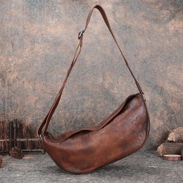 Large Women's Crossbody Chest Bag Leather Sling Bags For Women Brown