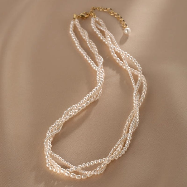 Layered Faux Pearl Choker Necklace 14K Gold Plated Accessories