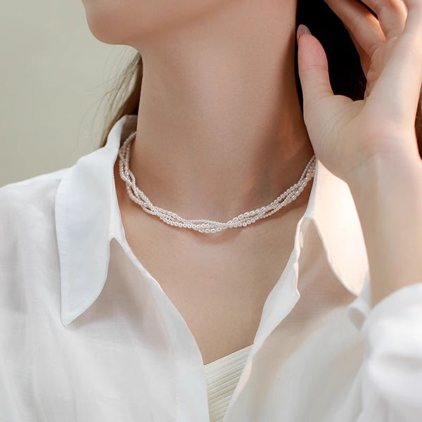 Layered Faux Pearl Choker Necklace 24K Gold Plated Casual