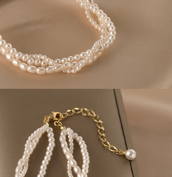 Layered Faux Pearl Choker Necklace 26K Gold Plated Chic