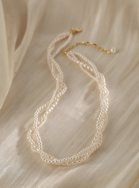 Layered Faux Pearl Choker Necklace 33K Gold Plated Details