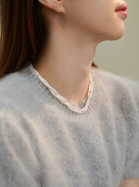 Layered Faux Pearl Choker Necklace 37K Gold Plated Elegant
