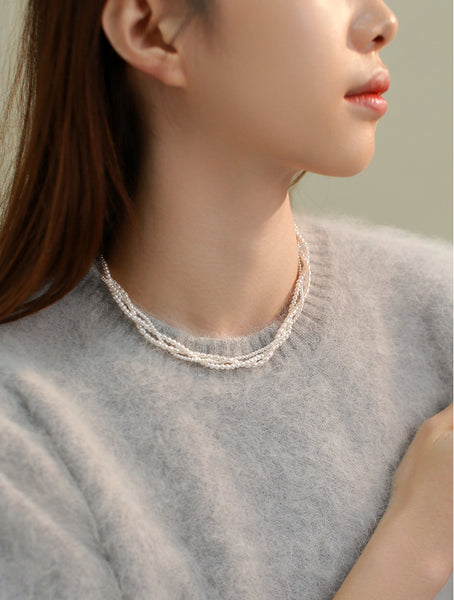 Layered Faux Pearl Choker Necklace 42K Gold Plated Gift