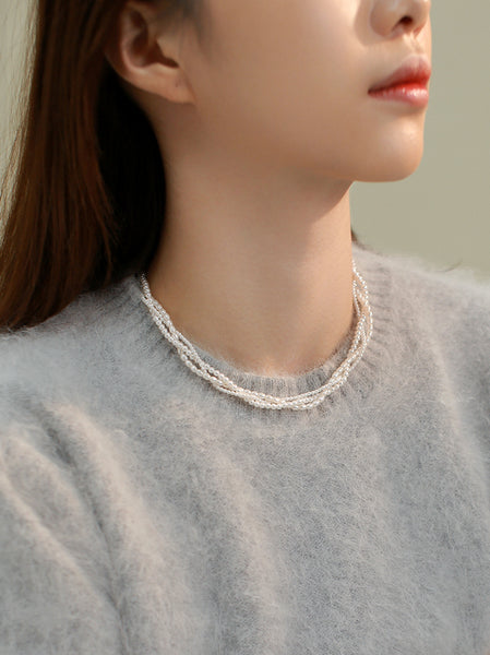 Layered Faux Pearl Choker Necklace 43K Gold Plated Gift-idea