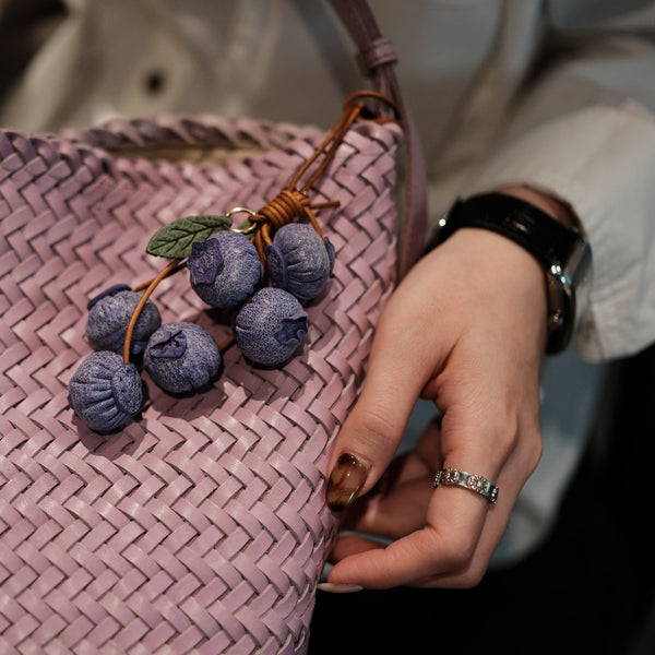 Leather Blueberry Bag Charm Handmade Vegetable Tanned Cowhide Fruit Keychain for Handbags Accessories