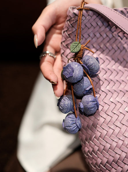 Leather Blueberry Bag Charm Handmade Vegetable Tanned Cowhide Fruit Keychain for Handbags Cowhide