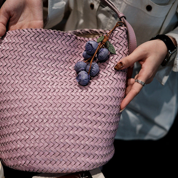 Leather Blueberry Bag Charm Handmade Vegetable Tanned Cowhide Fruit Keychain for Handbags Cute