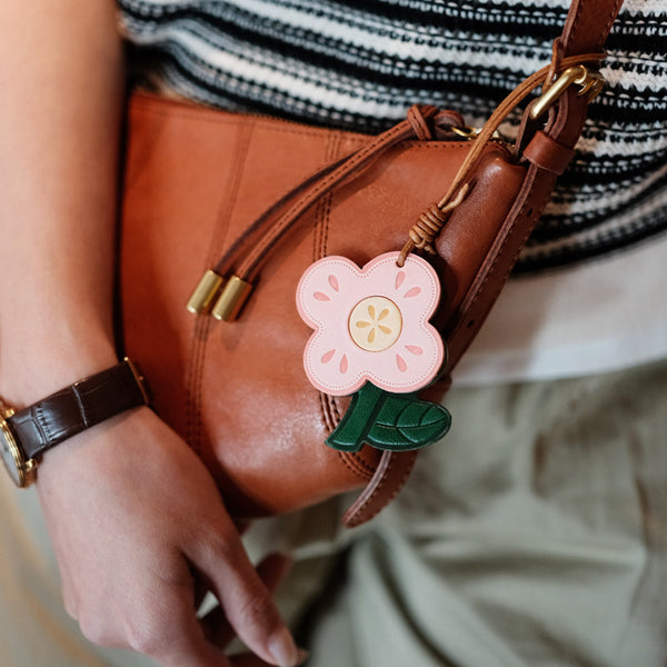 Leather Flower Bag Charm Vegetable-Tanned Cowhide Bag Accessory for Wome