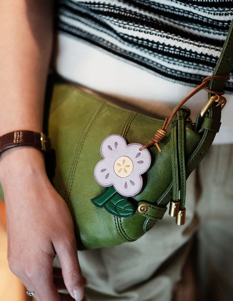Leather Flower Bag Charm Vegetable Tanned Cowhide Bag Accessory for Women
