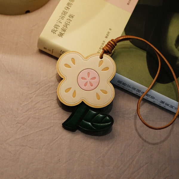 Leather Flower Bag Charm Vegetable-Tanned Cowhide Bag Accessory for Women  Cute