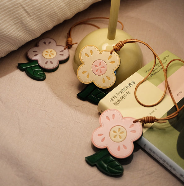 Leather Flower Bag Charm Vegetable-Tanned Cowhide Bag Accessory for Women  Gift-idea