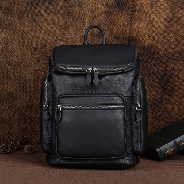 Medium Womens Black Leather Laptop Backpack Leather Rucksack Bag Affordable