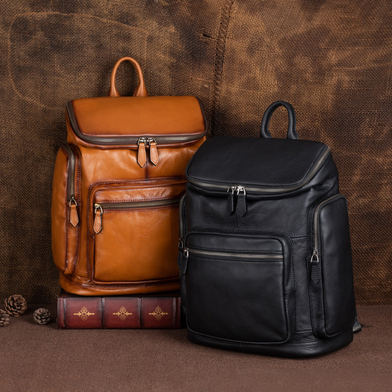 Medium Womens Black Leather Laptop Backpack Leather Rucksack Bag – igemstonejewelry