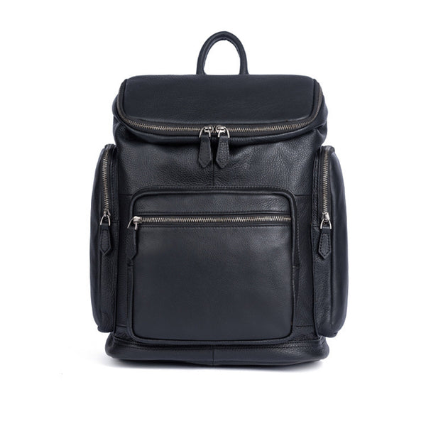 Medium Womens Black Leather Laptop Backpack Leather Rucksack Bag Black