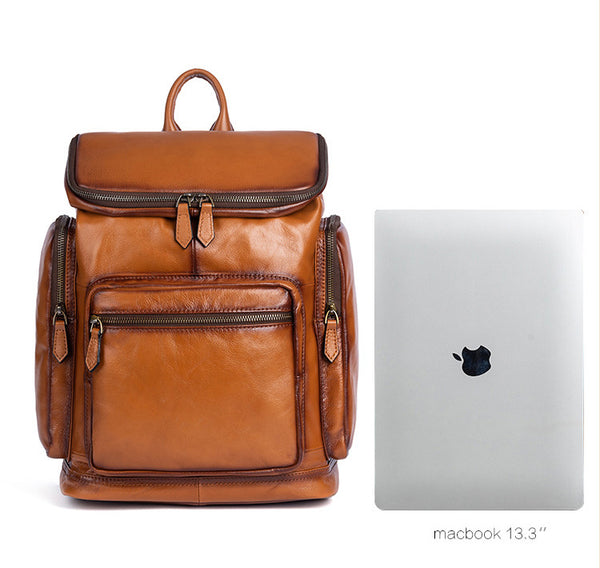 Medium Womens Black Leather Laptop Backpack Leather Rucksack Bag Cool