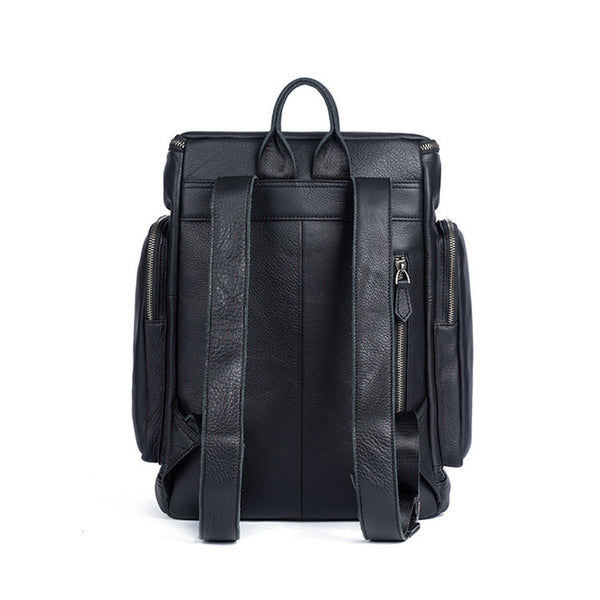 Medium Womens Black Leather Laptop Backpack Leather Rucksack Bag Quality
