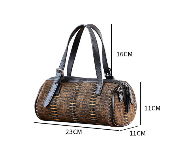 Mini Denim Barrel Bag for Women Vintage Canvas Top Handle and Crossbody Handbag Fashion