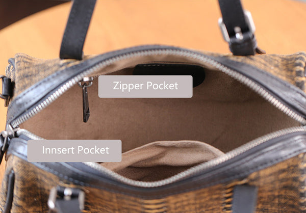 Mini Denim Barrel Bag for Women Vintage Canvas Top Handle and Crossbody Handbag Inside