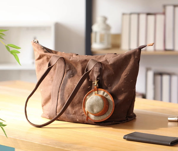 Mini Hat Shaped Coin Purse and Earphone Case-Canvas and Genuine Leather with Metal Clasp Designer