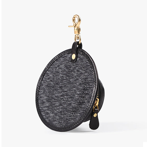 Mini Hat Shaped Coin Purse and Earphone Case-Canvas and Genuine Leather with Metal Clasp Fashionable