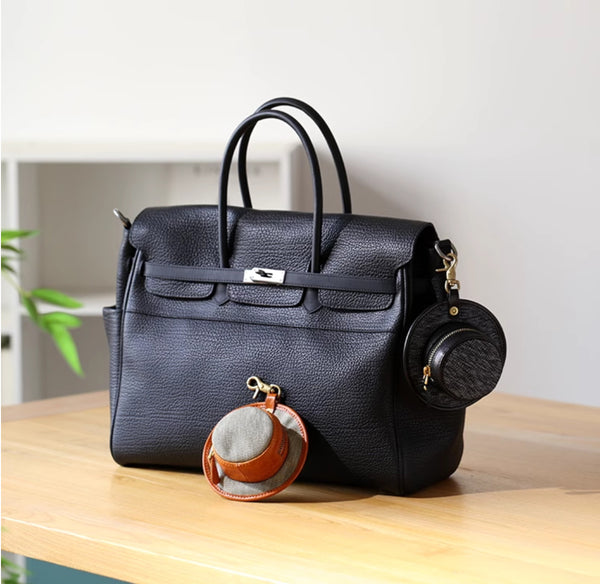 Mini Hat Shaped Coin Purse and Earphone Case-Canvas and Genuine Leather with Metal Clasp Stylish